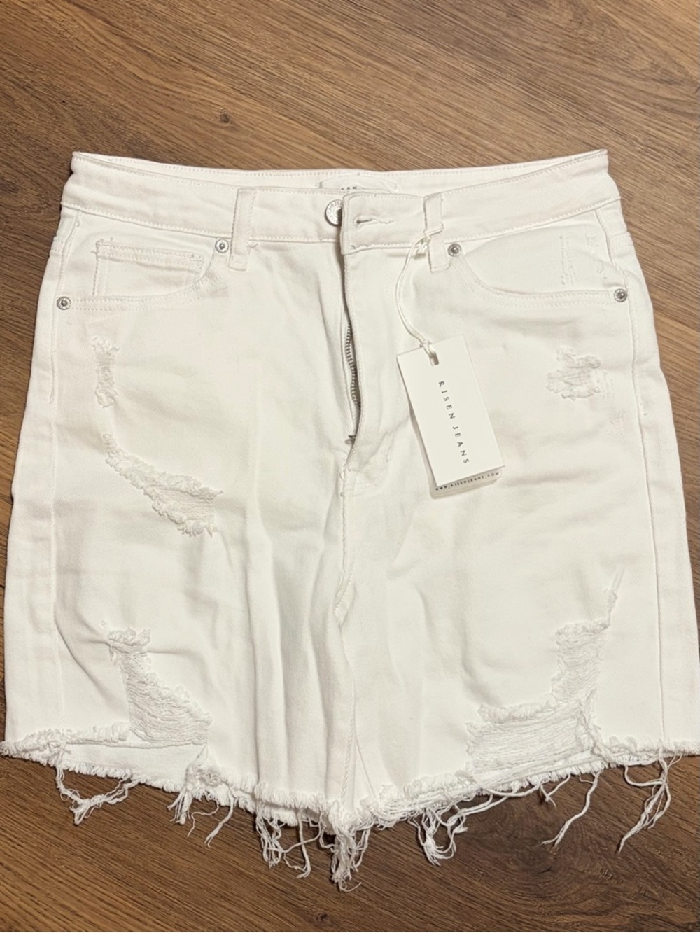 High-Waist White Distressed Denim Shorts